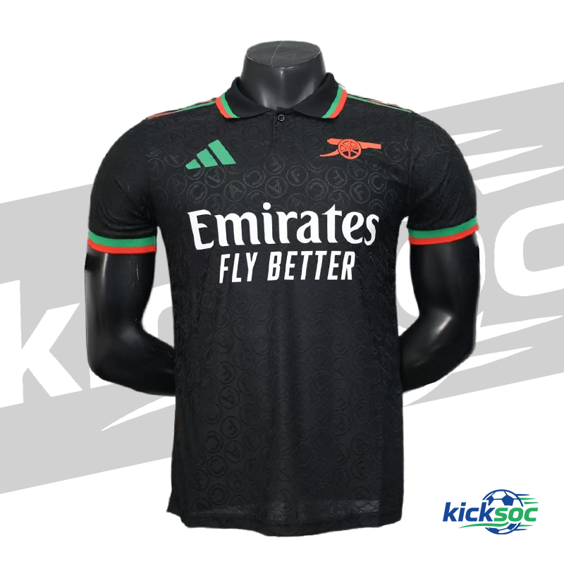 2025-2026 Arsenal Pre-Match Training Black Polo Short-Sleeve Football Jersey (Player)