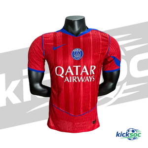 Paris-Saint-Germain(2025-2026)-Second-Away-Quick-Dry-Short-Sleeve-Jersey-Red【player-version】