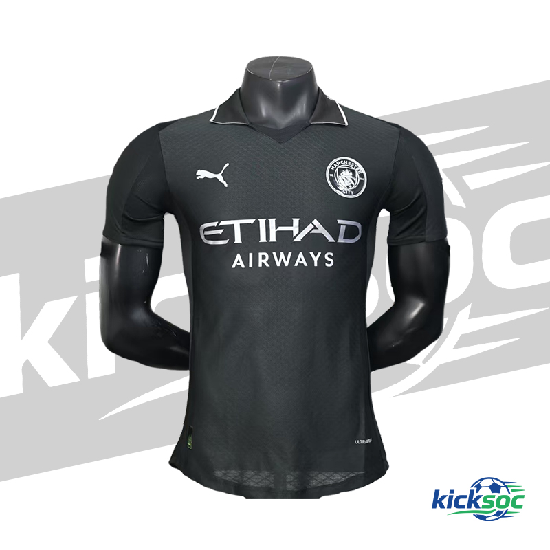 2025-2026 Manchester City away short sleeve T-shirt black jersey (player-version)