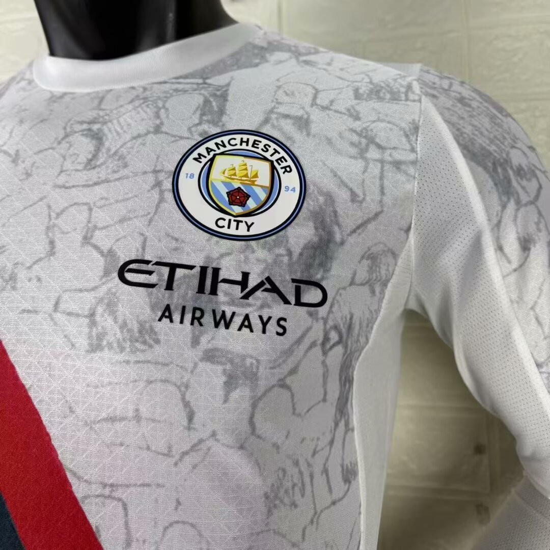 2025-2026 Manchester City Away Long-Sleeve White Football Jersey ( Player ) 