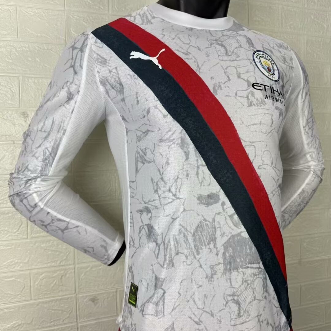 2025-2026 Manchester City Away Long-Sleeve White Football Jersey ( Player ) 