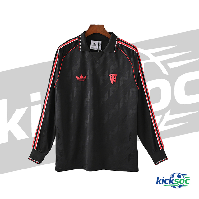 2024/2025 Manchester United Long Sleeve Black Patterned Casual Polo Shirt ( Fan Retro-Edition )