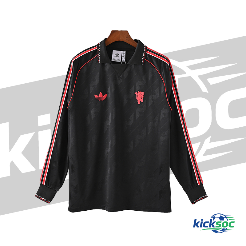 2024/2025 Manchester United Long Sleeve Black Patterned Casual Polo Shirt ( Fan Retro-Edition )