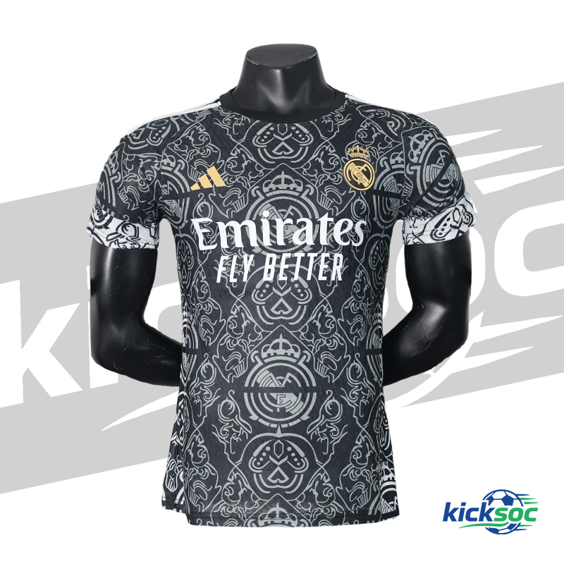 2024/2025 Real Madrid Black Pattern Special Edition Training Jersey Short Sleeve ( Player )